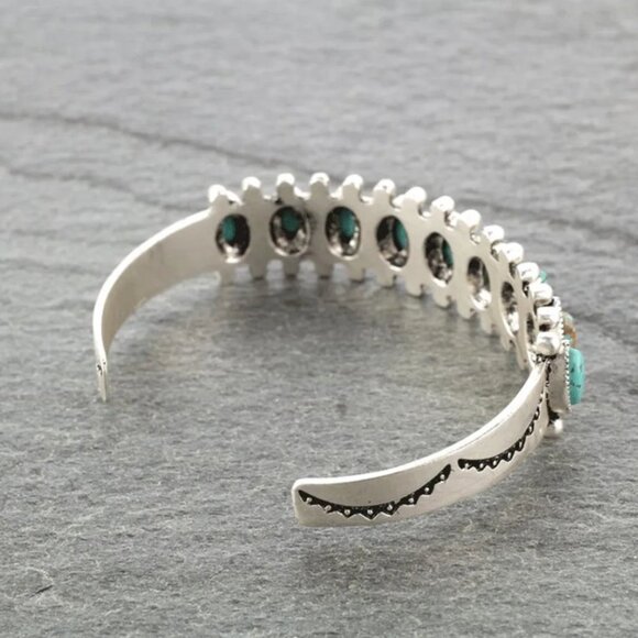 Turquoise Petite Point Cuff Bracelet Southwestern Western Silver Gift Boho NWT - Picture 3 of 3